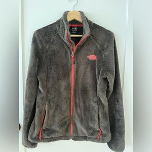 The North Face Osito Fleece Jacket in dark green with coral zipper and logo sz M
